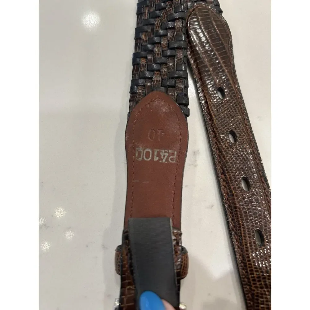 Brighton Brown & Black‎ Leather Braided Belt P4100 Croc Embossed Mens Sz 40